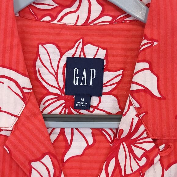 Gap Hawaiian Seersucker Button Up Shirt Floral Cotton Men M White Red Travel - Picture 8 of 12